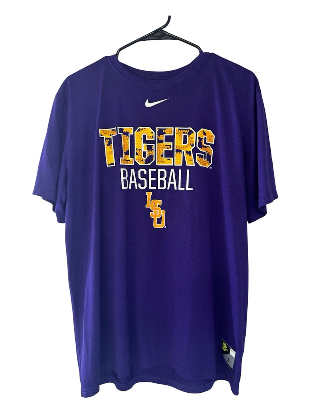 Nike Dri-Fit Purple LSU Tigers Baseball Tee with Gold Lettering